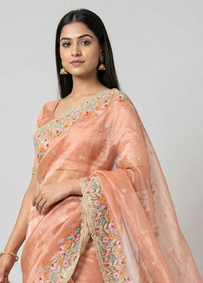 Peach Organza Saree With Blouse Piece