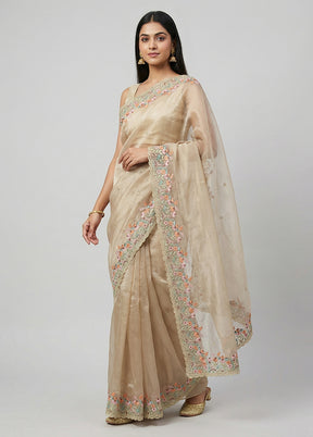 Cream Organza Saree With Blouse Piece
