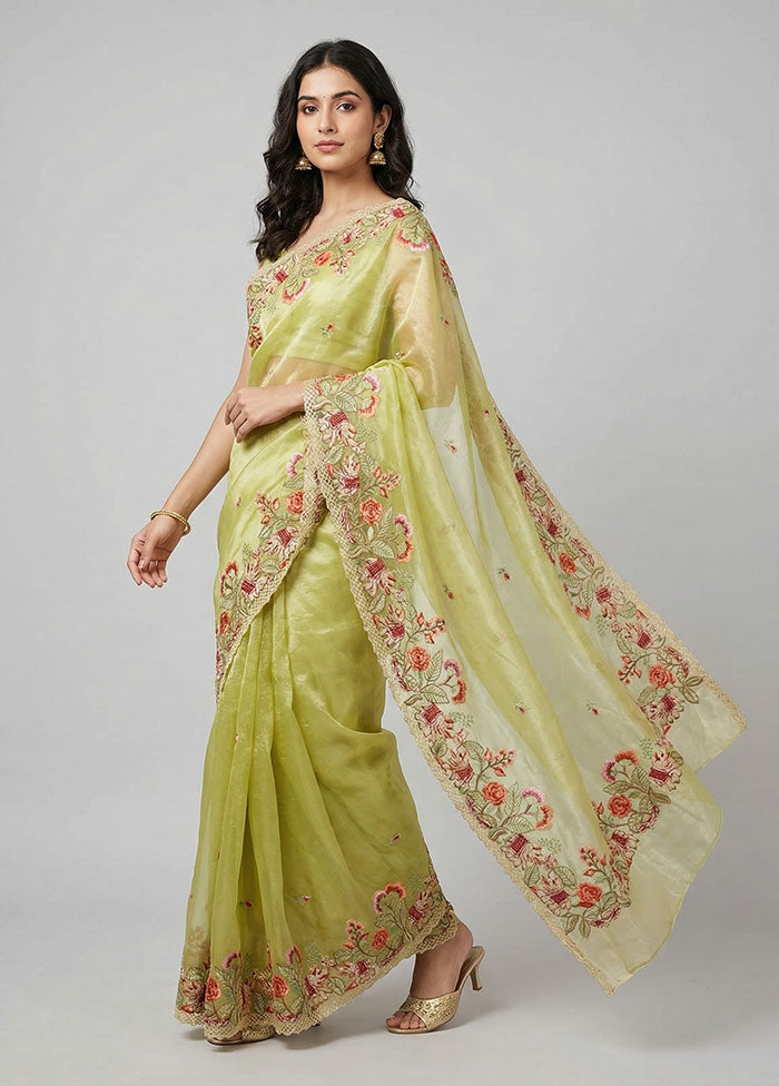 Green Organza Saree With Blouse Piece