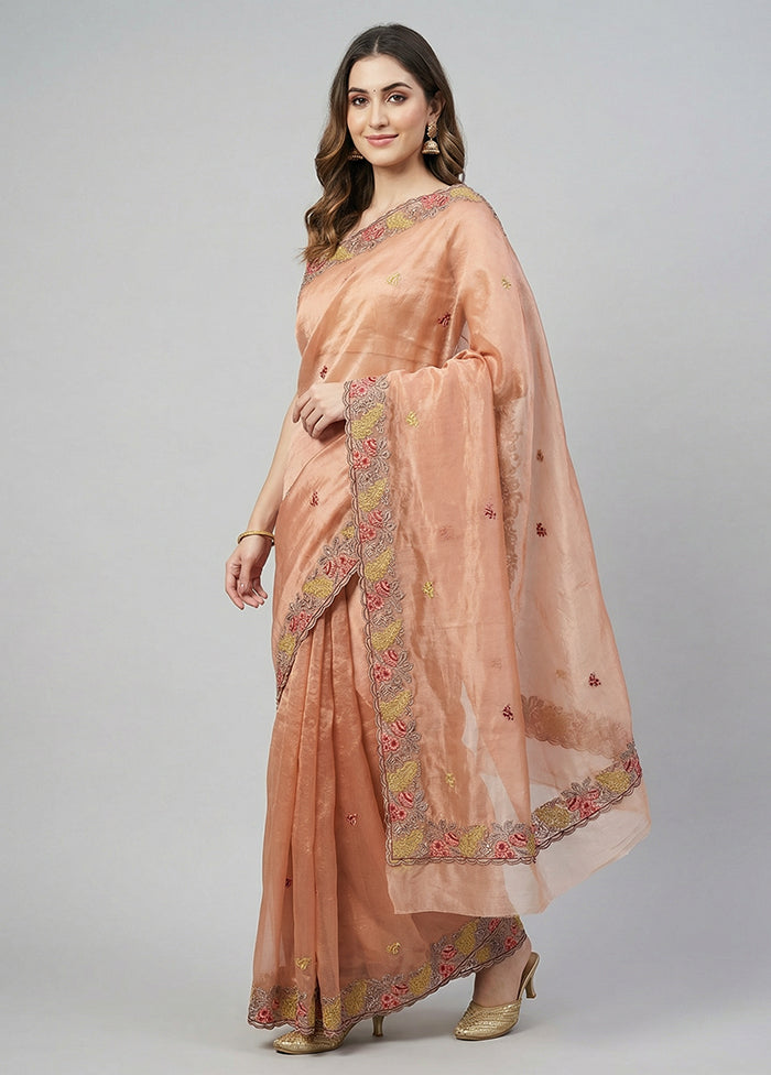 Peach Organza Saree With Blouse Piece
