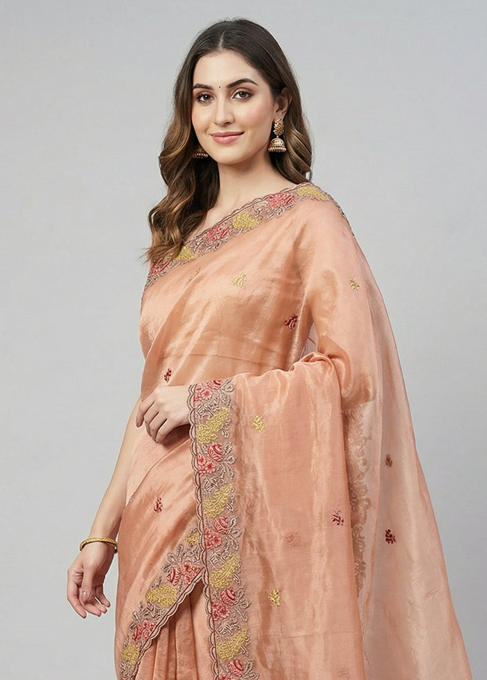 Peach Organza Saree With Blouse Piece