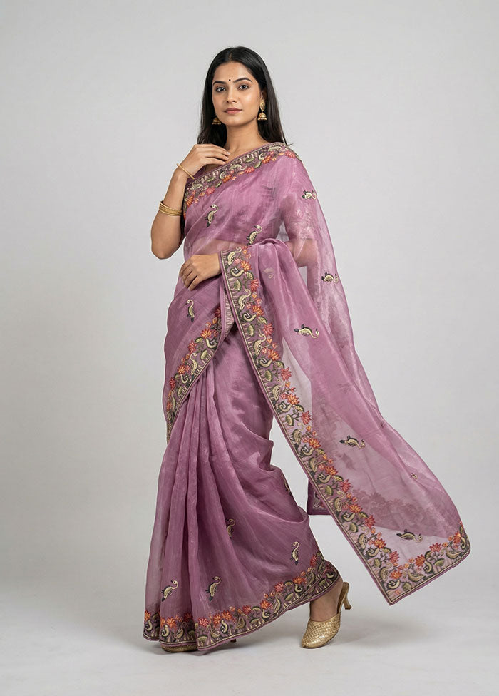 Purple Organza Saree With Blouse Piece