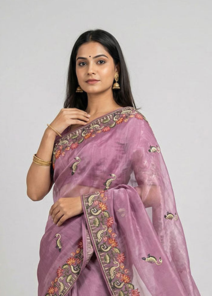 Purple Organza Saree With Blouse Piece