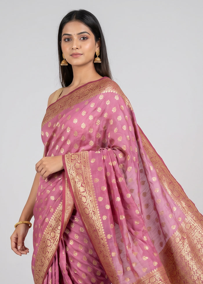 Pink Dupion Silk Saree With Blouse Piece