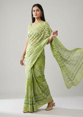 Green Cotton Saree With Blouse Piece