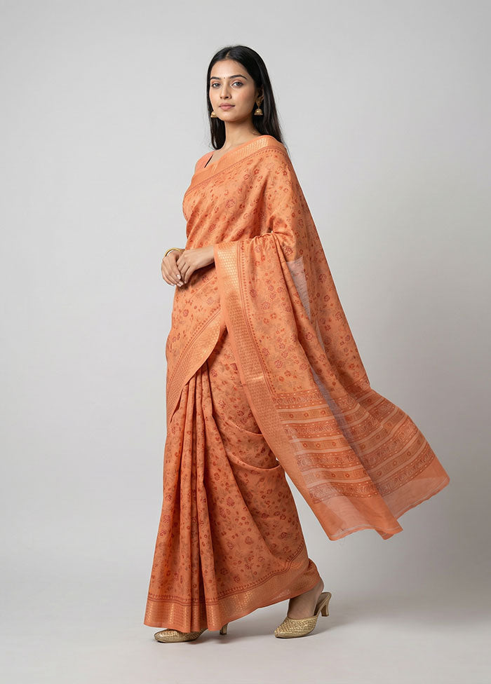 Rust Cotton Saree With Blouse Piece