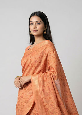 Rust Cotton Saree With Blouse Piece