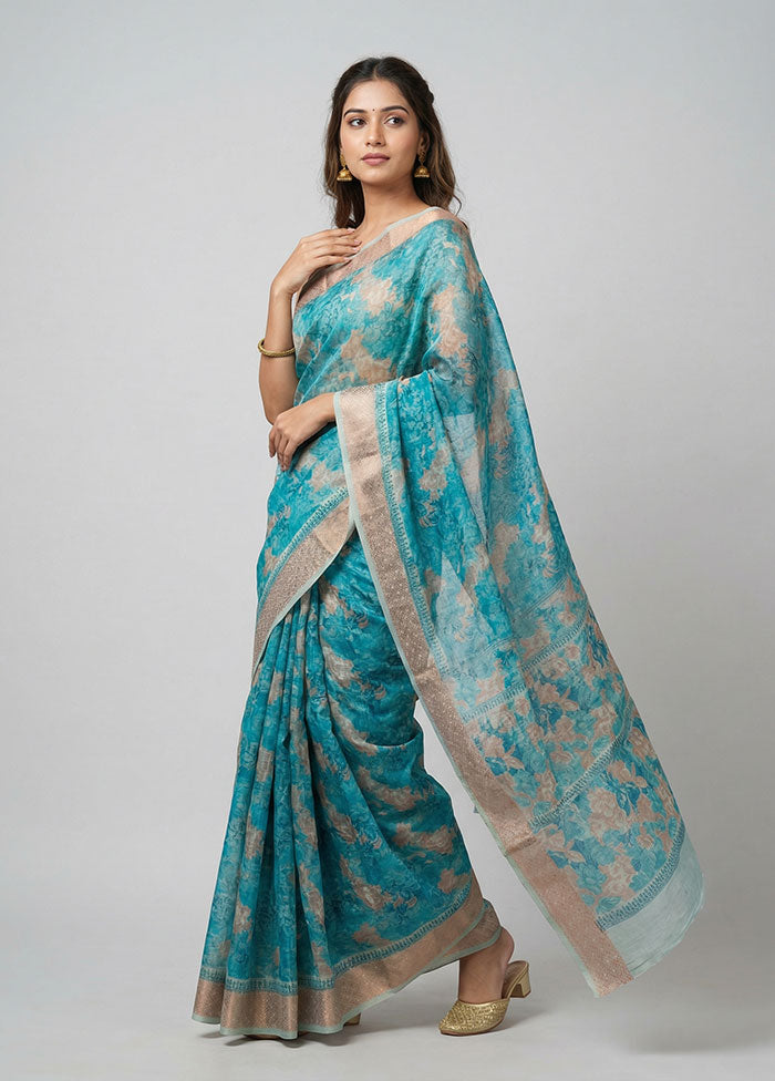 Blue Cotton Saree With Blouse Piece