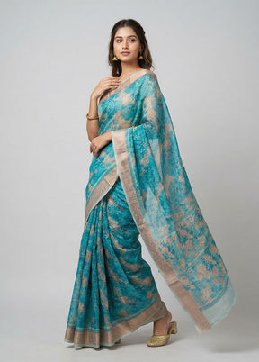 Blue Cotton Saree With Blouse Piece