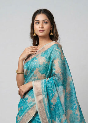 Blue Cotton Saree With Blouse Piece