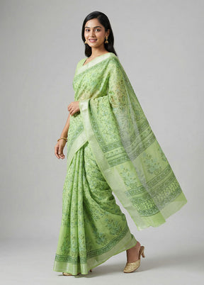Green Cotton Saree With Blouse Piece