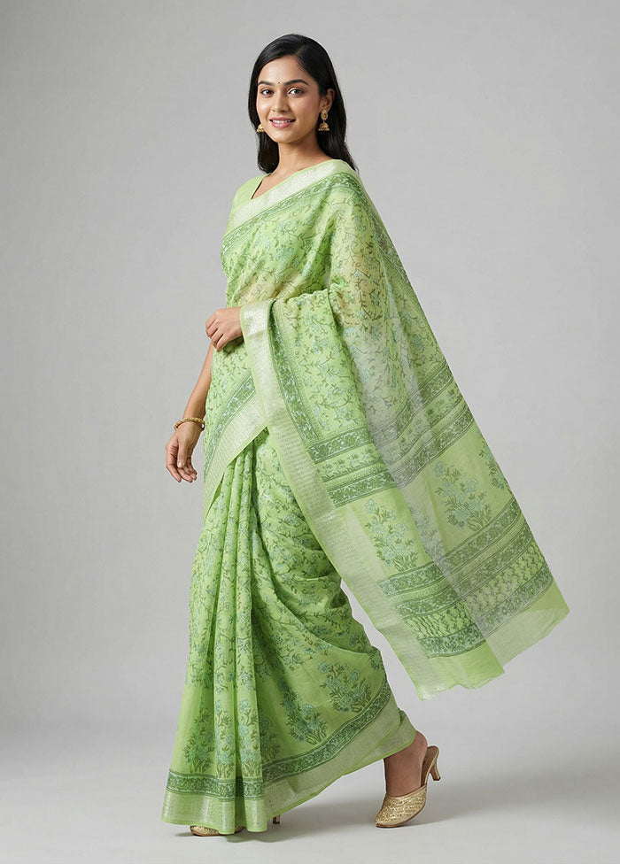 Green Cotton Saree With Blouse Piece