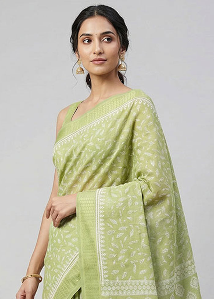 Green Cotton Saree With Blouse Piece