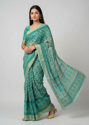 Blue Cotton Saree With Blouse Piece