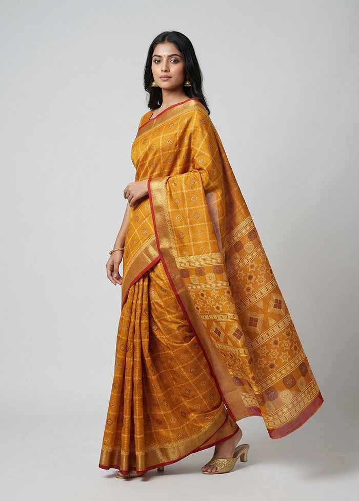 Yellow Cotton Saree With Blouse Piece