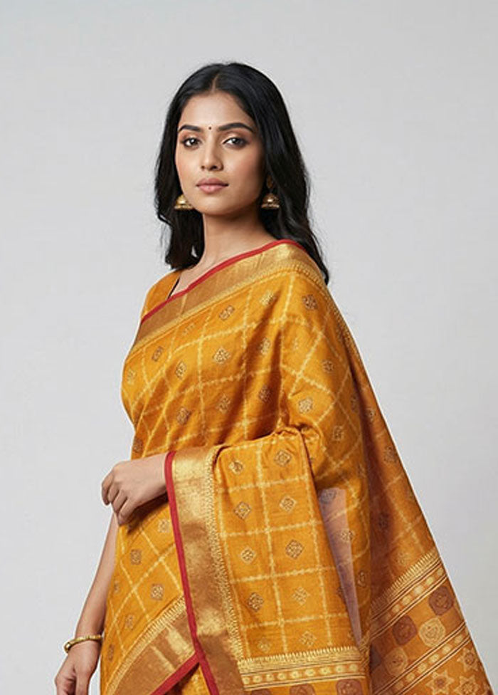 Yellow Cotton Saree With Blouse Piece