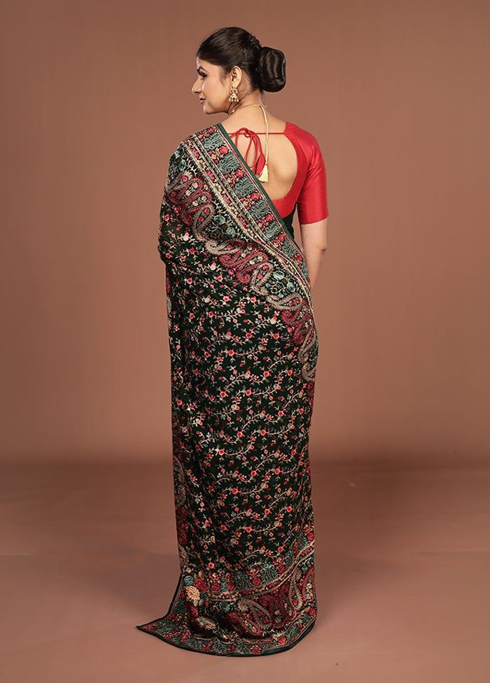 Green Handloom Chiffon Pure Silk Saree With Blouse Piece