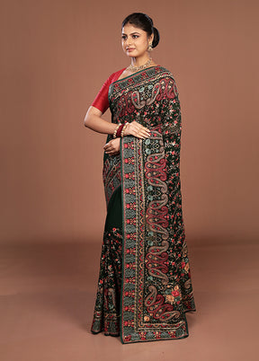 Green Handloom Chiffon Pure Silk Saree With Blouse Piece