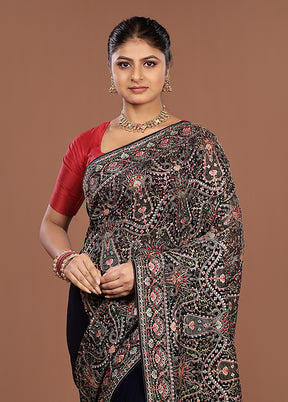 Blue Handloom Chiffon Pure Silk Saree With Blouse Piece