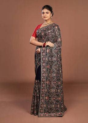 Blue Handloom Chiffon Pure Silk Saree With Blouse Piece