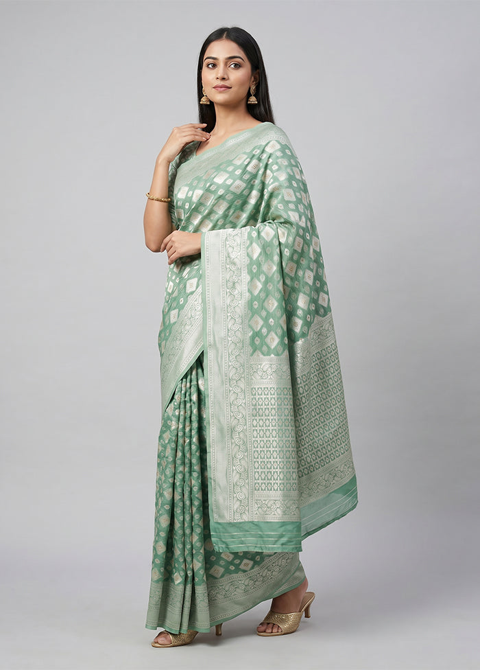 Green Dupion Silk Saree With Blouse Piece