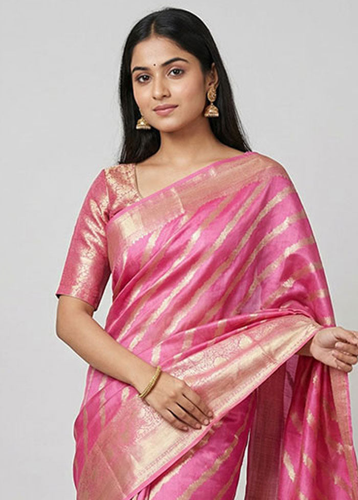 Pink Dupion Silk Saree With Blouse Piece