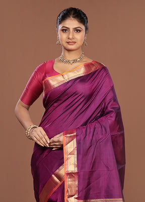 Purple Handloom Kanjivaram Pure Silk Saree With Blouse Piece