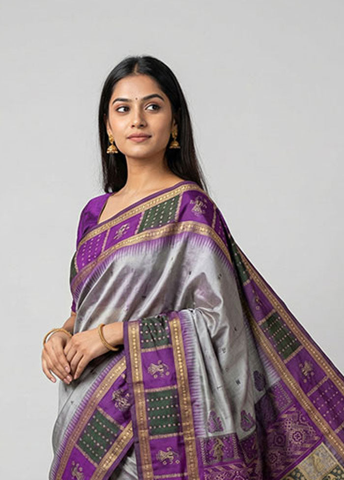 Cream Handloom Bomkai Pure Silk Saree With Blouse Piece