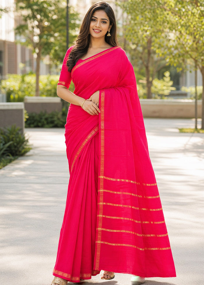 Pink Kanjivaram Silk Saree With Blouse Piece