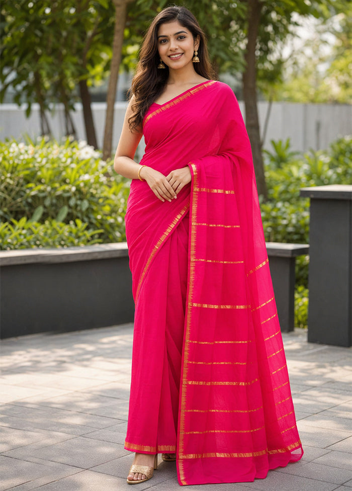 Pink Kanjivaram Silk Saree With Blouse Piece