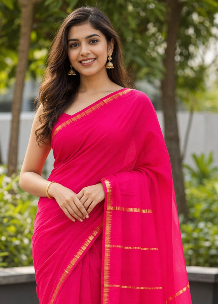 Pink Kanjivaram Silk Saree With Blouse Piece