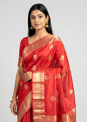 Red Handloom Kanchipuram Pure Silk Saree With Blouse Piece