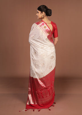 White Dupion Silk Saree With Blouse Piece
