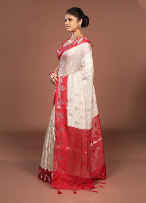 White Dupion Silk Saree With Blouse Piece