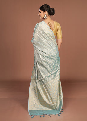 Blue Tissue Silk Saree With Blouse Piece
