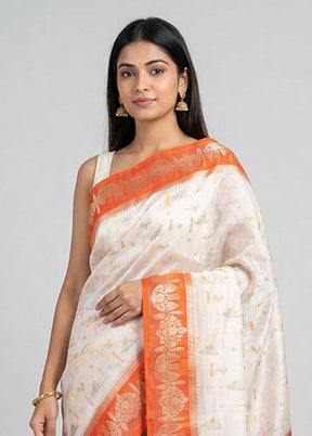 White Dupion Silk Saree With Blouse Piece
