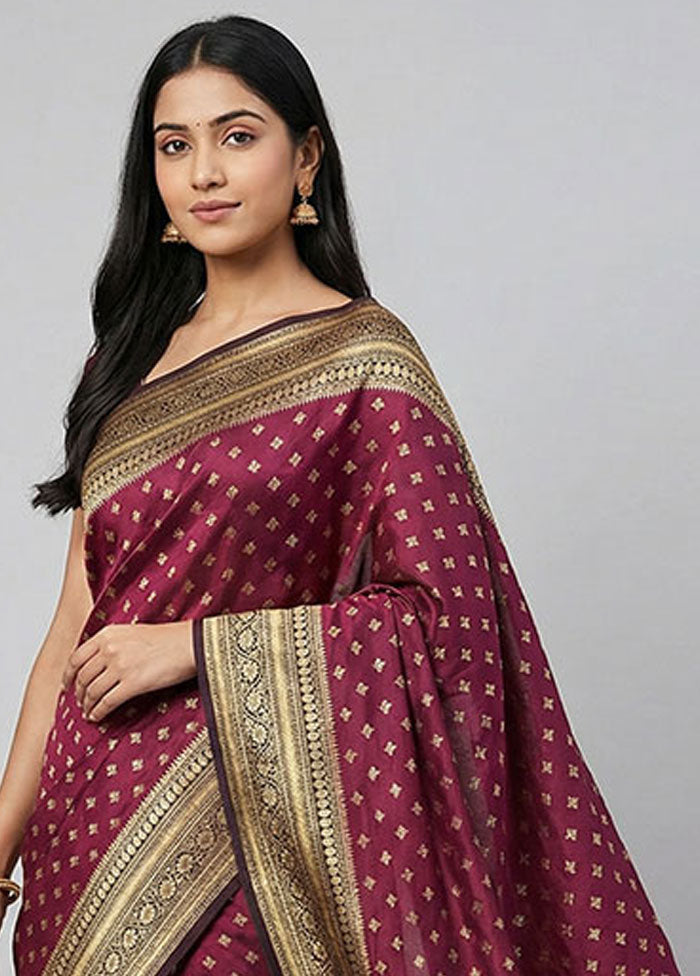 Purple Dupion Silk Saree With Blouse Piece
