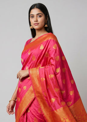 Pink Assam Silk Saree With Blouse Piece