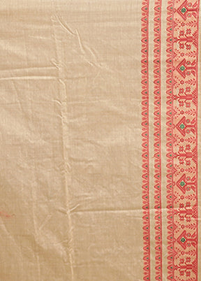 Cream Assam Silk Saree With Blouse Piece