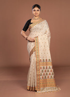 Cream Assam Silk Saree With Blouse Piece