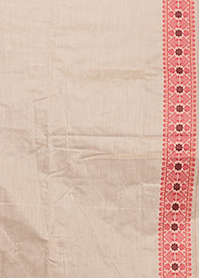 Cream Assam Silk Saree With Blouse Piece