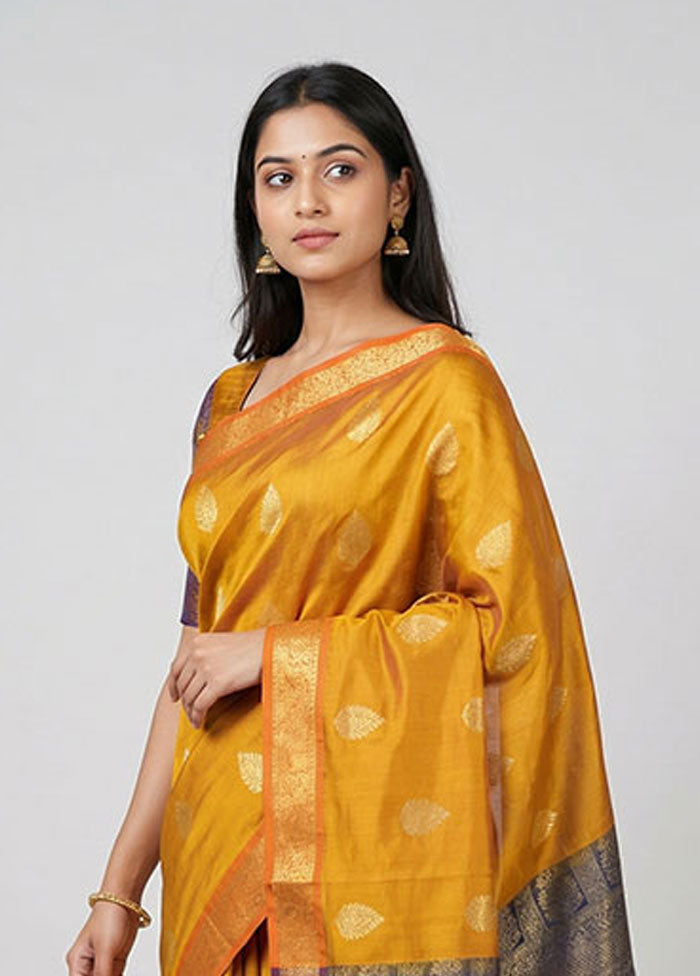 Orange Cotton Saree With Blouse Piece
