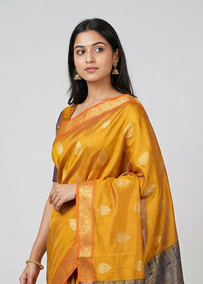 Orange Cotton Saree With Blouse Piece