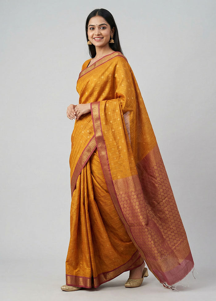 Yellow Kora Silk Saree With Blouse Piece