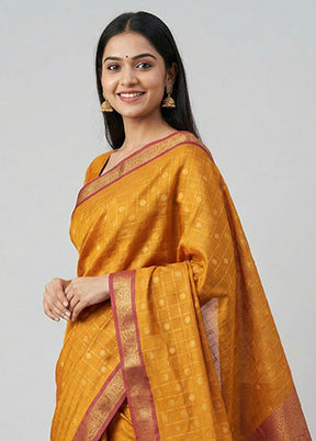 Yellow Kora Silk Saree With Blouse Piece
