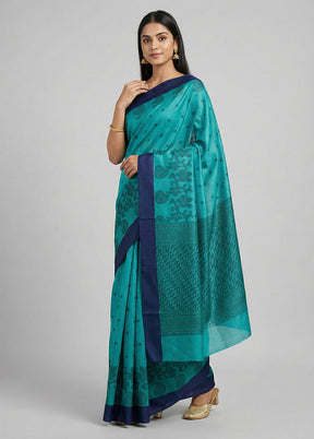 Blue Cotton Saree With Blouse Piece