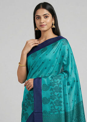 Blue Cotton Saree With Blouse Piece