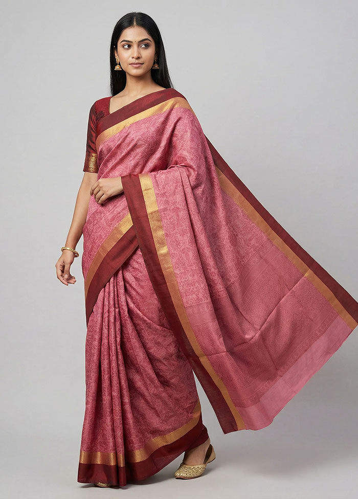 Pink Cotton Saree With Blouse Piece