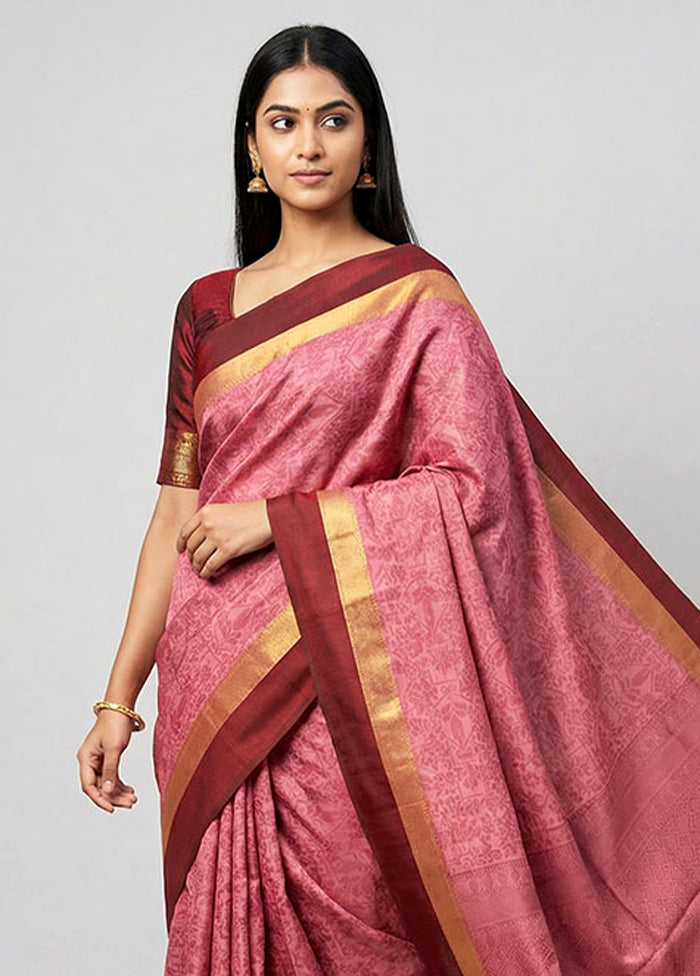 Pink Cotton Saree With Blouse Piece