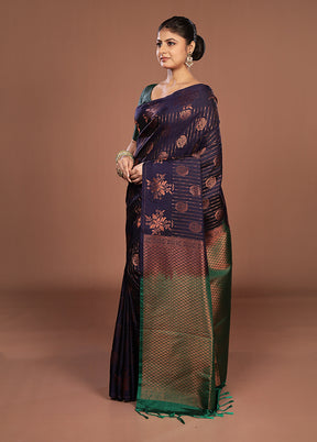 Blue Kanjivaram Silk Saree With Blouse Piece